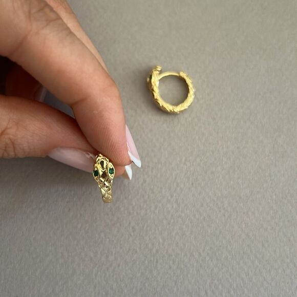 Gold Snake Hoop Earrings A1352 - Picture 3 of 3